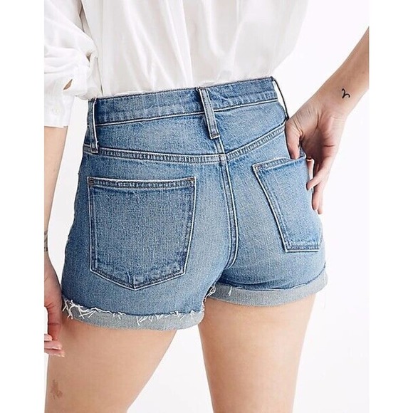 Madewell | Women's Blue High Rise Denim Paint Splatter Shorts Size 25 - Picture 2 of 11